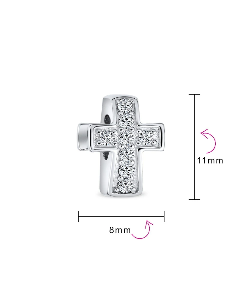 Bling Jewelry Set of 3 Simple Sparkling Cz Cross & Solid Spacer White Clear Charm Bead Sterling Silver