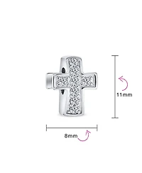Bling Jewelry Set of 3 Simple Sparkling Cz Cross & Solid Spacer White Clear Charm Bead Sterling Silver