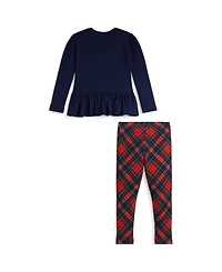 Polo Ralph Lauren Girls 2T-6X 2-Piece Dog Print T-Shirt and Plaid Leggings Set