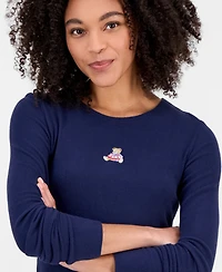 Hippie Rose Juniors' Ribbed Long-Sleeve Embroidered Top