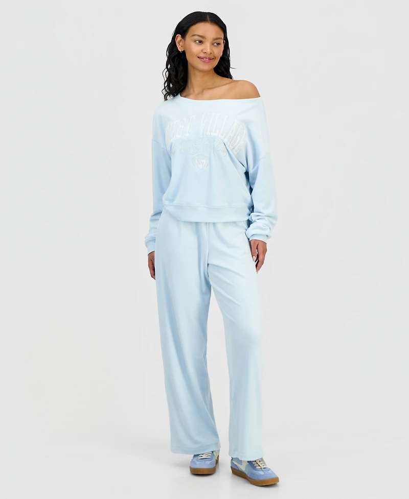 Grayson Threads, The Label Juniors' West Village Off-The-Shoulder Velour Sweatshirt
