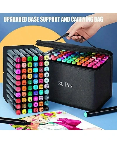 Htutwoo Back To School Season Alcohol Marker Set, Double Tip Stirrer Art Markers, Permanent Sketch Markers For Drawing Adult Coloring (80Colors)
