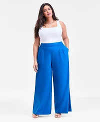 I.n.c. International Concepts Plus Pull-On Linen-Blend Wide-Leg Pants, Macy's Exclusive