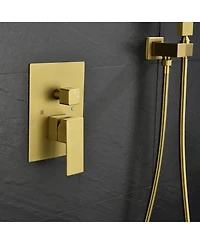 Rainsken Ceiling Mount Shower Faucet Set, Rain Mixer Shower Combo Set with Hand Shower, 16 inch Shower Head and Tub Spout, Brushed Gold