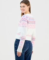 Planet Heart Juniors' Bow Fair Isle Cardigan Sweater