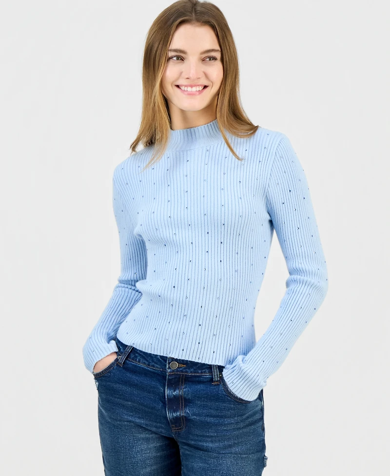 Madden Girl Juniors' Rhinestone Mock-Neck Sweater