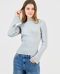 Hooked Up by Iot Junior's Mock-Neck Metallic Ribbed Long-Sleeve Sweater
