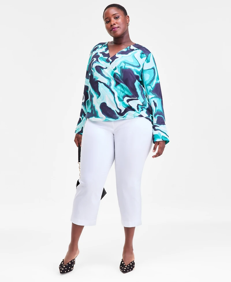 I.n.c. International Concepts Plus Printed Surplice-Neck Top, Macy's Exclusive
