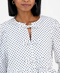 Nautica Jeans Women's Dot-Print Bow-Trim Cotton Peplum Blouse