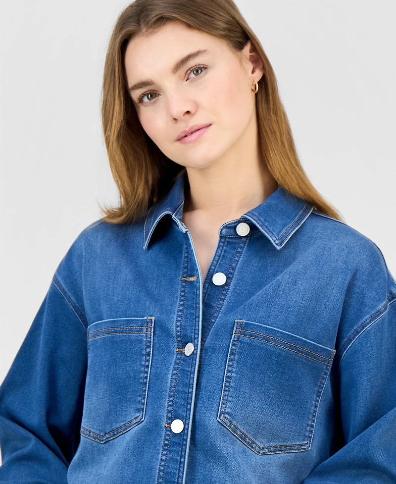 Indigo Rein Juniors' Knit Denim Button-Up Shirt