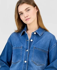 Indigo Rein Juniors' Knit Denim Button-Up Shirt