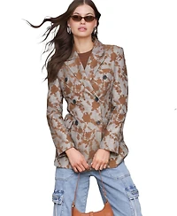 Avec Les Filles Women's Long Sleeves Plaid Floral Blazer