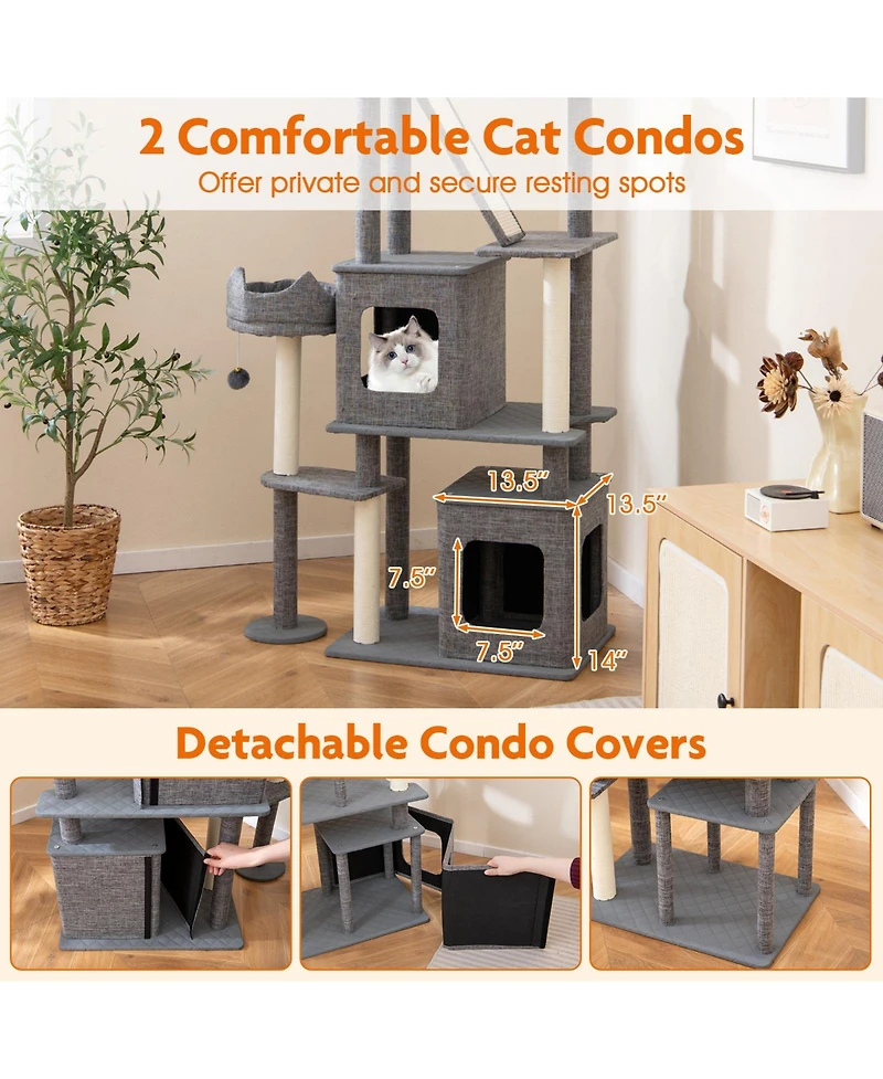 Gymax 71'' Tall Cat Tree for Indoor Cats Modern Multi-Level Cat Tower Activity Center