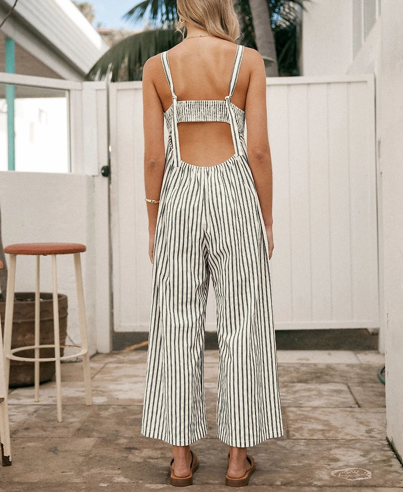 Cupshe Women's Striped Smocked Cutout Back Wide Leg Jumpsuit