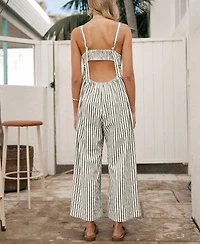 Cupshe Women's Striped Smocked Cutout Back Wide Leg Jumpsuit