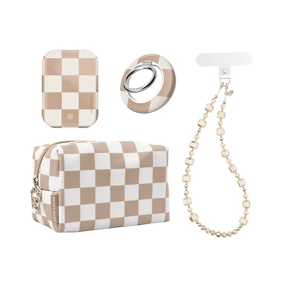 Velvet Caviar Phone Accessories Gift Set includes Charm, Battery Pack, Grip Ring and Travel Bag