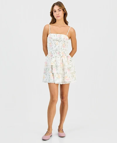 Just Polly Juniors' Tiered-Skirt Sleeveless Mini Dress