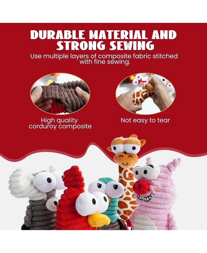Nocciola 5 Pcs Entire Barnyard Dog Toys with Squeaky Sounds,Christmas gift,Durable and Stimulating Plush Toys for Small to Large Dogs