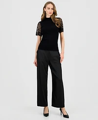 T Tahari Women's Beaded-Sleeve Mock Neck Sweater