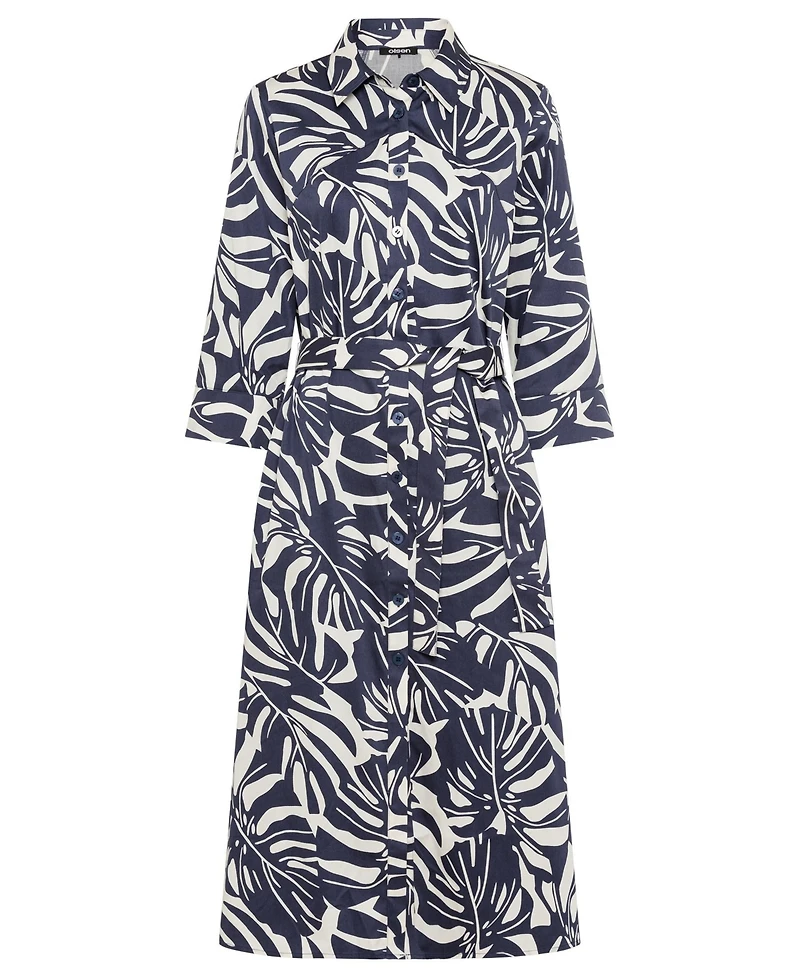 Olsen Women's Palm Print A-Line Midi Shirt Dress