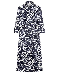 Olsen Women's Palm Print A-Line Midi Shirt Dress