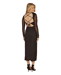 Yumi Women's Sparkle Mesh Bodycon Midi Dress