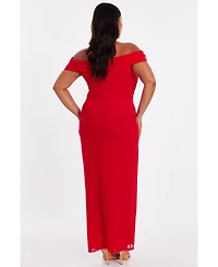 Quiz Women's Plus Crepe Ruffle Ruched Mesh Maxi Dress