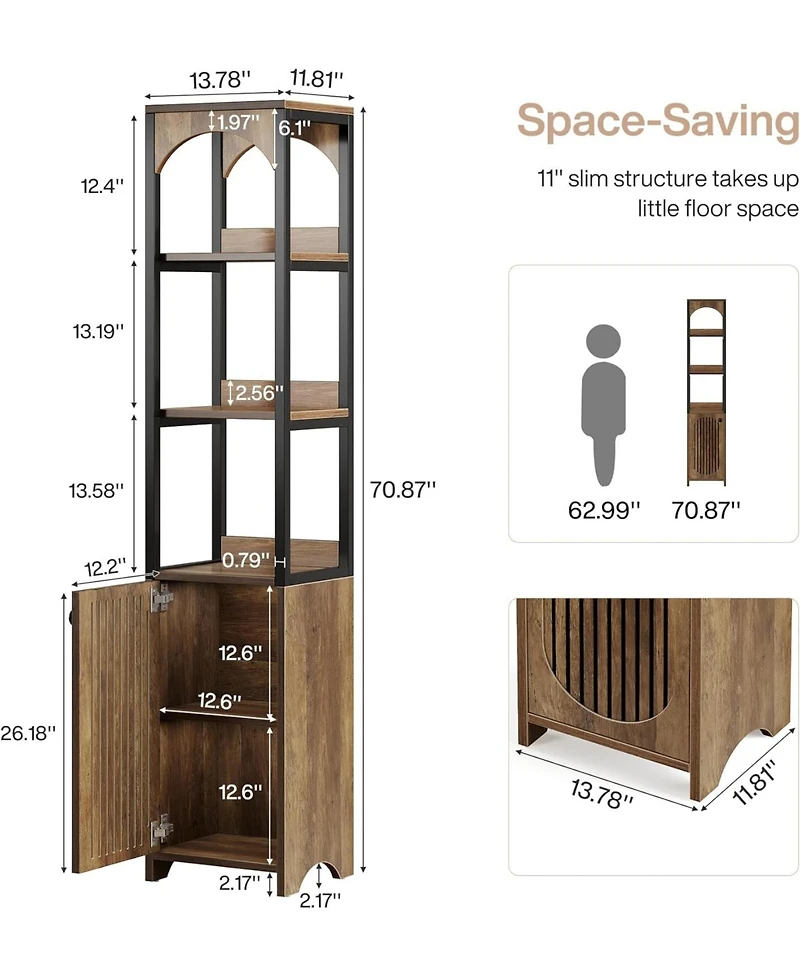 Tribesigns 6-Tier Kitchen Pantry Cabinet,70.87" Tall Narrow Bookshelf with Louvered Door Cabinet