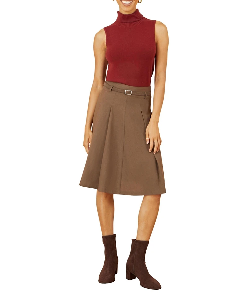 Yumi Women's Pleated Midi Skirt With Belt