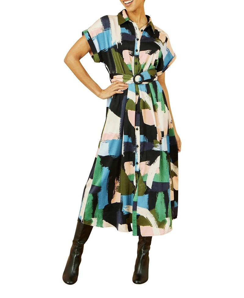 Yumi Women's Brushstroke Print Relaxed Shirt Dress