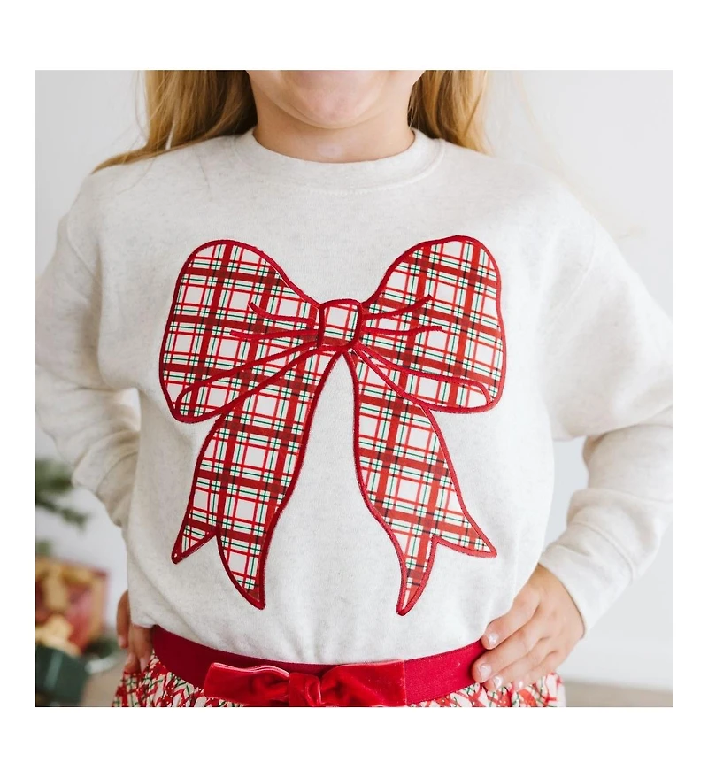 Sweet Wink Baby Girls Christmas Plaid Bow Patch Sweatshirt