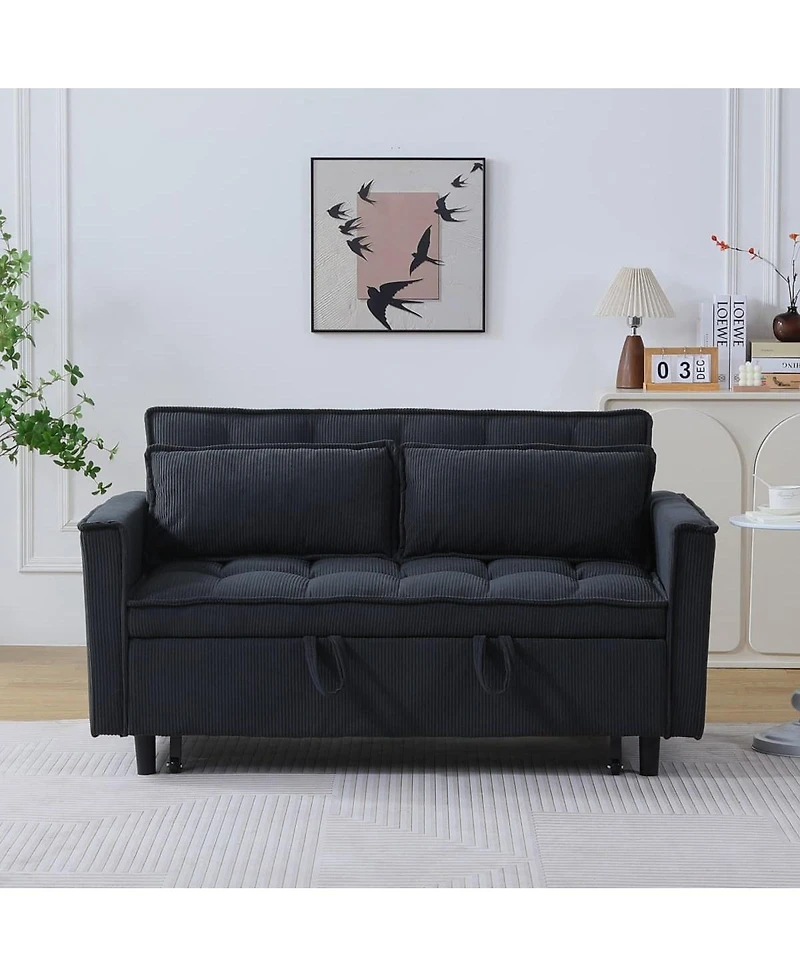 Maison Boucle Corduroy Loveseat Sofa Bed with Adjustable Backrest, Pull-Out Tufted Sleeper Couch for Small Spaces, Dorms, Apartments-Maison Boucle
