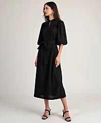 Modenaire Women's Belted Puff Sleeve Midi Dress