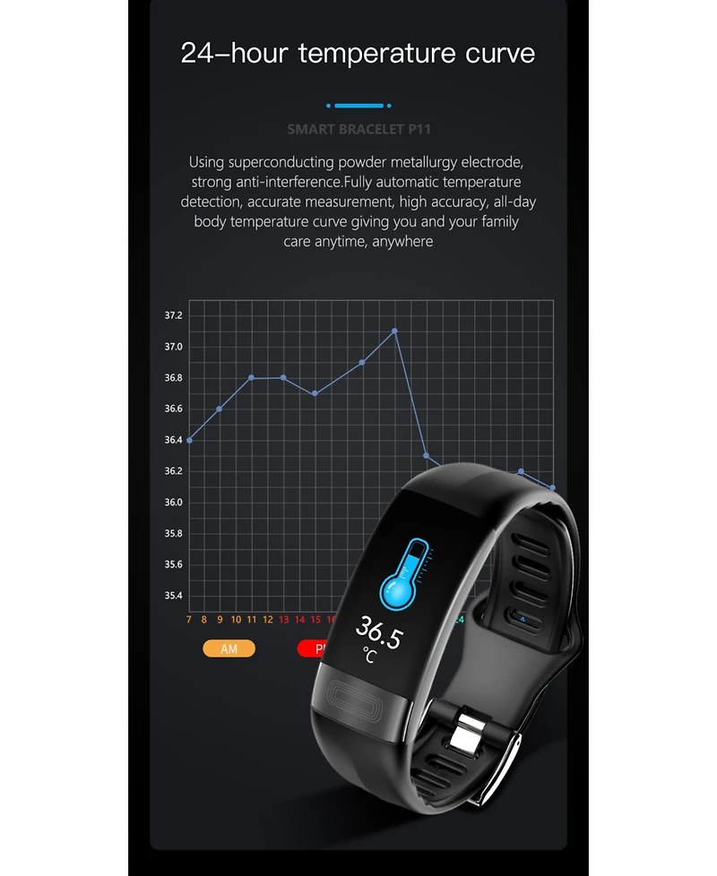 Ruxing Smart Advanced Health Monitoring Smart Bracelet with Ecg and Temperature Tracking -Blue