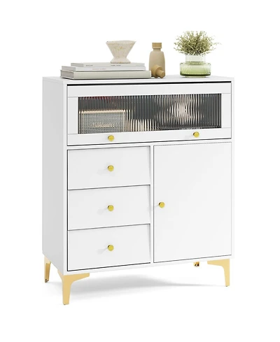 Volenca Chest of Drawers with Flip Up Fluted Glass Door for Bedroom Kitchen