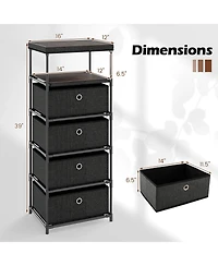 Dresser with 4 Drawers Fabric Storage Tower with Wood Top and Metal Frame