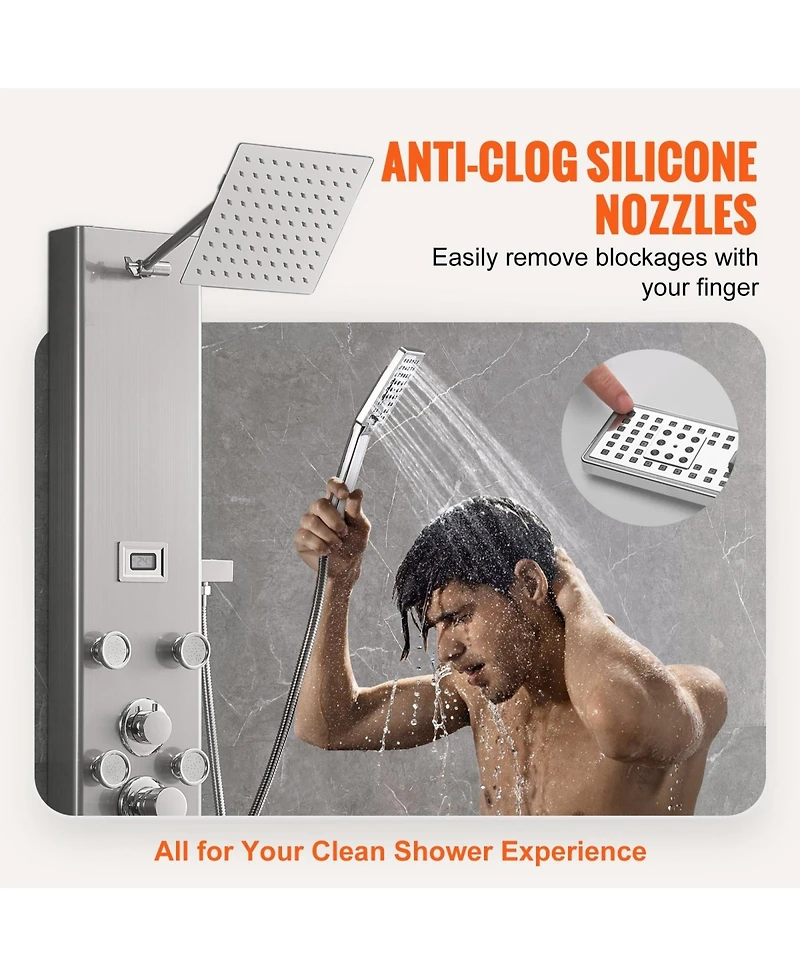 Rainsken Shower Panel System, Stainless Steel Wall-Mounted Shower Set 5 Shower Modes, 8 Massage Jets, 3-Setting Handheld Shower Head