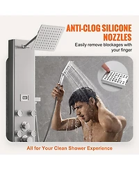Rainsken Shower Panel System, Stainless Steel Wall-Mounted Shower Set 5 Shower Modes, 8 Massage Jets, 3-Setting Handheld Shower Head