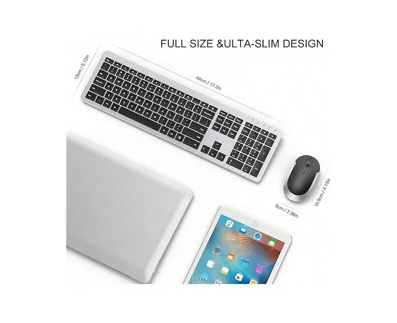Wireless Keyboard And Mouse Combo-Full Size Slim Thin Wireless Keyboard Mouse With Numeric Keypad 2.4g Stable Connection Adjustable Dpi (Silver)