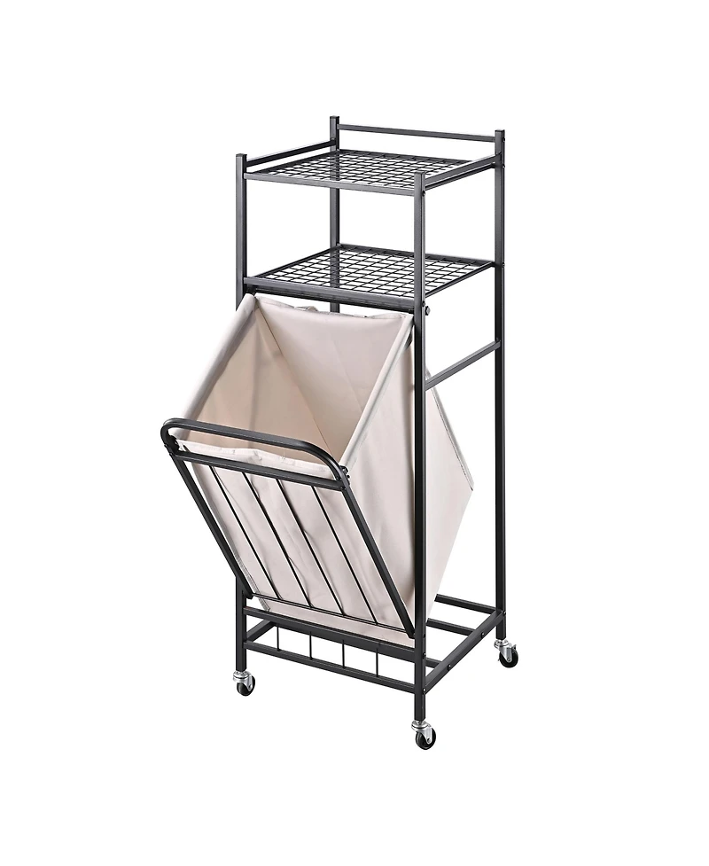 Tilt-Out Laundry Hamper 65 L, Shelf & Removable Liner, Cabinet Style, Black