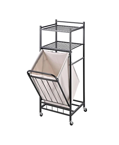 Tilt-Out Laundry Hamper 65 L, Shelf & Removable Liner, Cabinet Style, Black