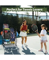 Mythinglogic Tennis Rack Organizer: All-in-One Storage for Bags, Balls, Rackets & Gear