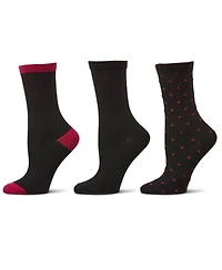 MeMoi 3 Pairs Women's ButterSoft Polytam Polka Dot and Solid Colors Crew Socks