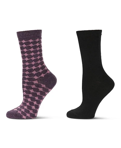 MeMoi Women's 2 Pack Wool Waves Crew Socks