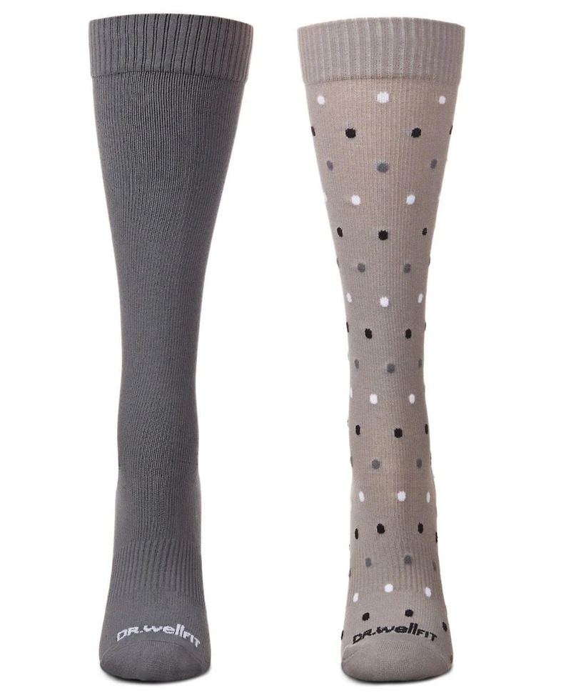 Wellfit Women's 2 Pair Pack Dotted/ Solid Compression Socks