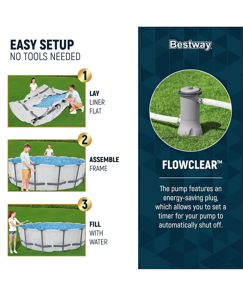 Bestway Steel Pro Max 12 Foot by 30 Inch Above Ground Swimming Pool Set, Gray