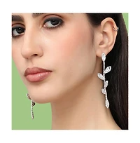 Sohi Women's Silver Embellished Foliage Drop Earrings