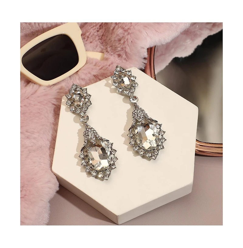 Sohi Women's Silver Embellished Drop Earrings