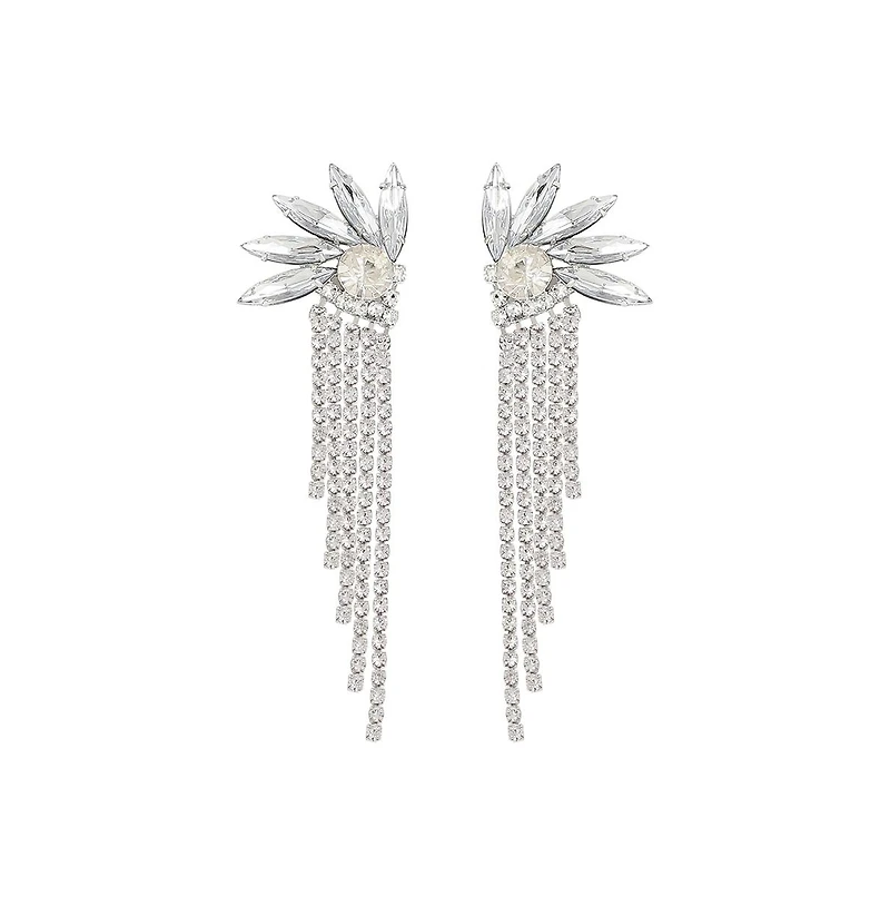 Sohi Women's Silver Bling Drop Earrings