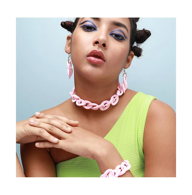 Sohi Women's Pink Chainlink Jewellery Set